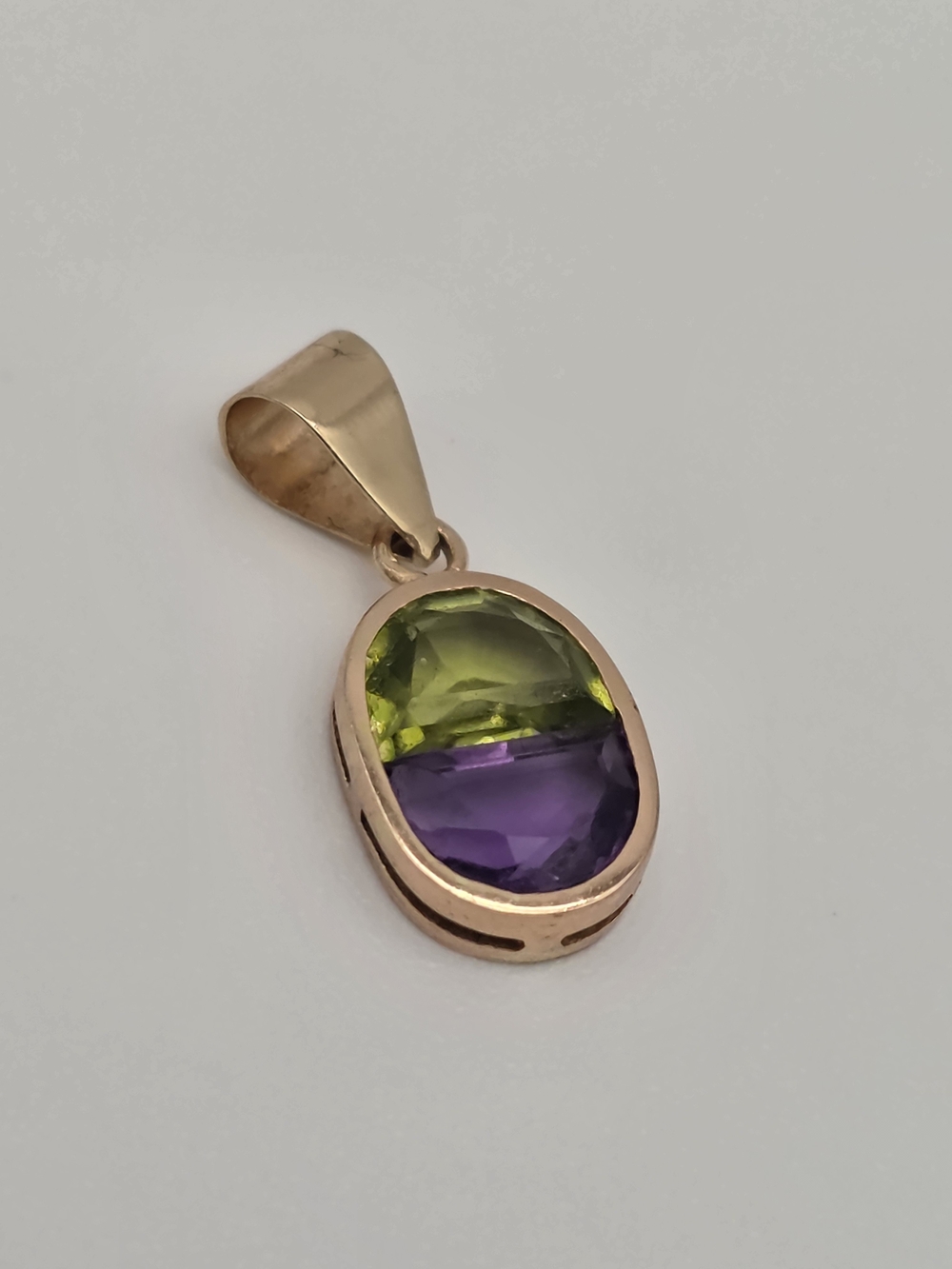 14k Yellow Gold  Two-Tone Natural Amethyst & Peridot Oval Pendant